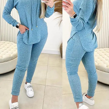 2 Piece Set Women Long Sleeve Hooded Sweatshirt & Casual High Waist Pants