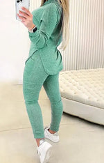 2 Piece Set Women Long Sleeve Hooded Sweatshirt & Casual High Waist Pants