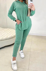 2 Piece Set Women Long Sleeve Hooded Sweatshirt & Casual High Waist Pants