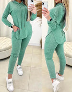 2 Piece Set Women Long Sleeve Hooded Sweatshirt & Casual High Waist Pants