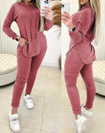2 Piece Set Women Long Sleeve Hooded Sweatshirt & Casual High Waist Pants
